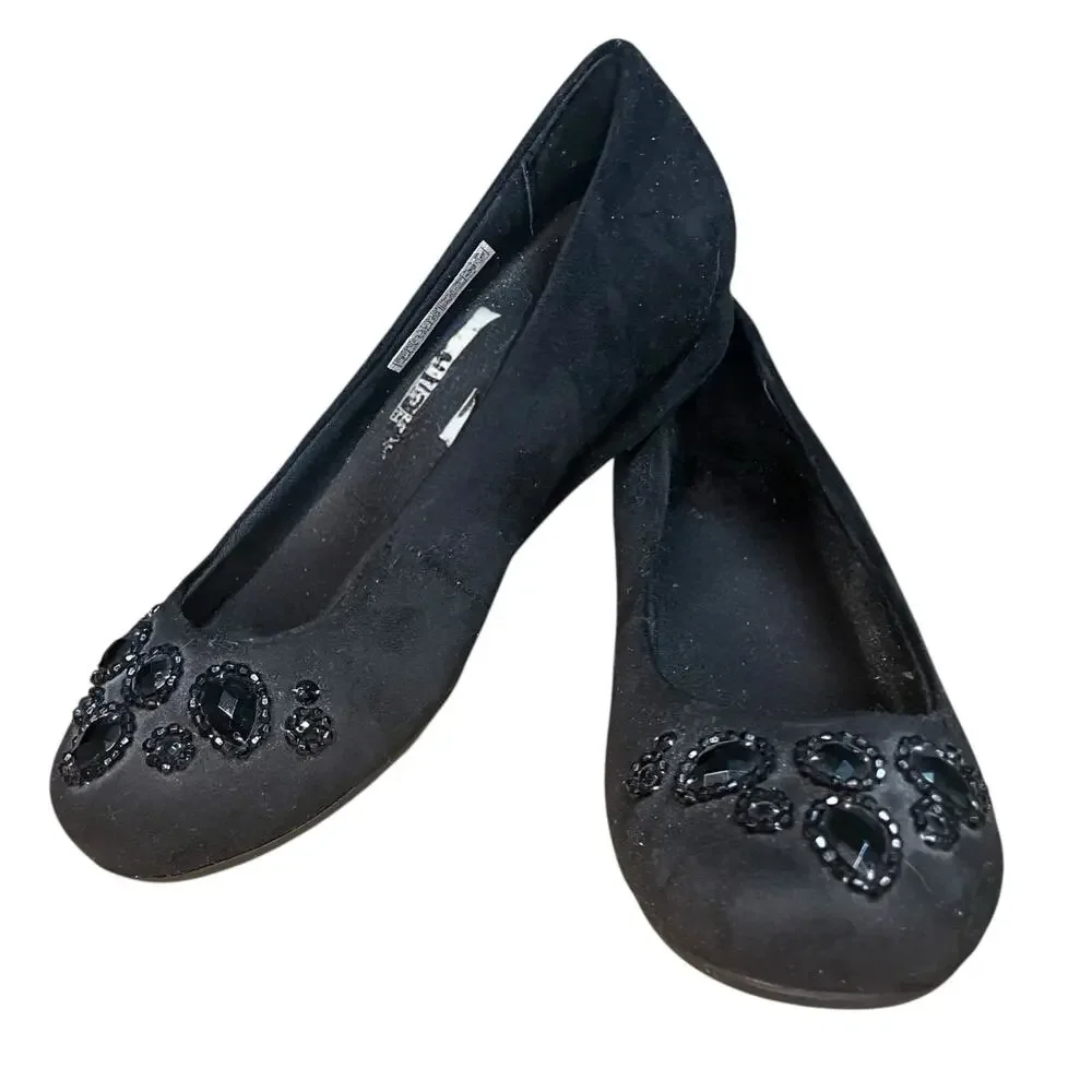 Vionic Orthaheel Cameron Rhinestone Jeweled Black Flats-size 6